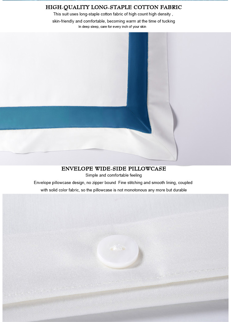 Luxury 100% Cotton True White Blue Bedding Sheets