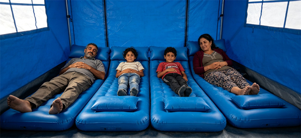 Emergency inflatable mattress inspection image for initial sourcing shown for buyer sample checks and pre-shipment quality review