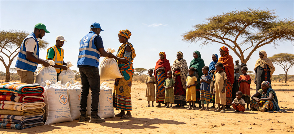 Relief blanket distribution scene for humanitarian procurement planning and emergency reserve allocation Relief blanket distribution scene for humanitarian procurement planning and emergency reserve allocation