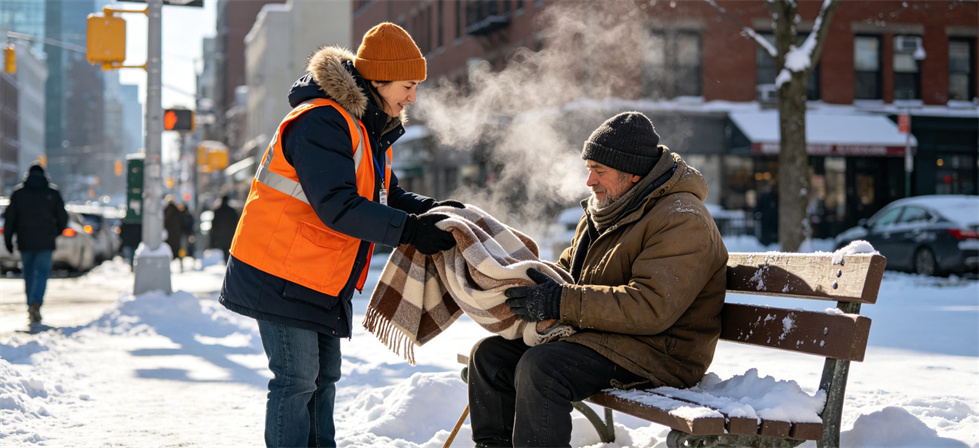 Relief blanket winter relief scene for emergency distribution planning and user-side support evaluation