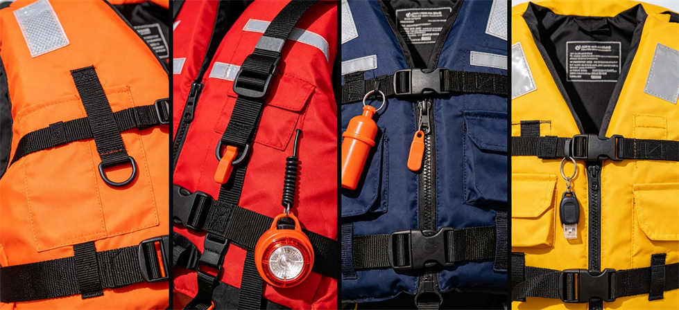 Water Rescue Life Jackets showing webbing detail for disaster camp allocation and field operation readiness Water Rescue Life Jackets showing webbing detail for disaster camp allocation and field operation readiness