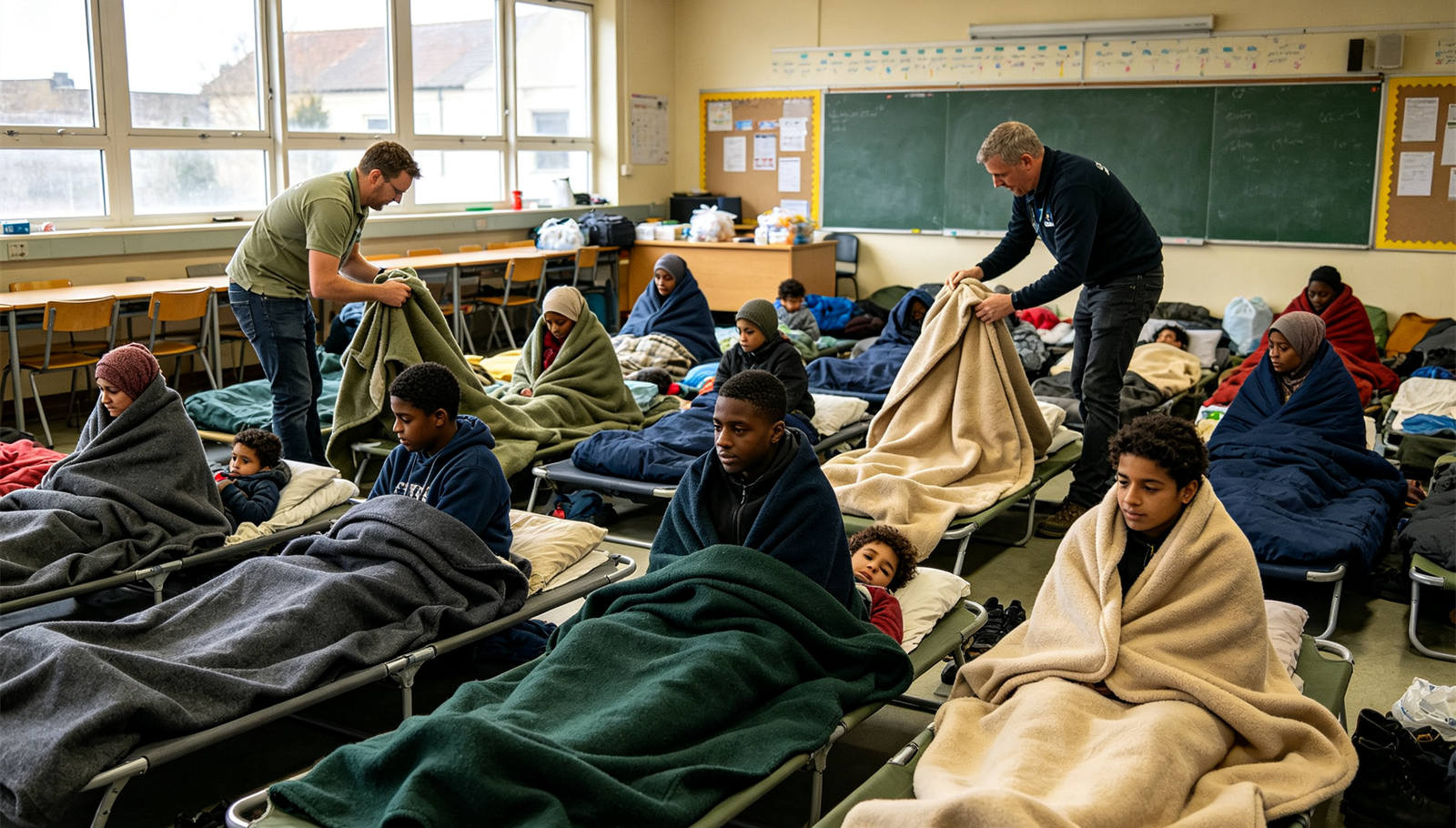 Emergency blanket temporary shelter use showing solid color brown scene for institutional procurement review