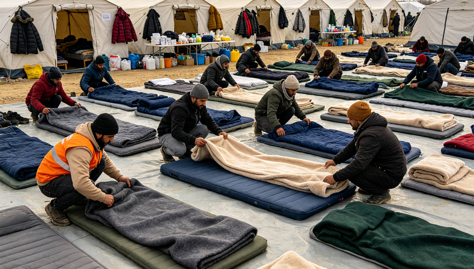 Emergency blanket temporary shelter use showing solid color brown scene for institutional procurement review