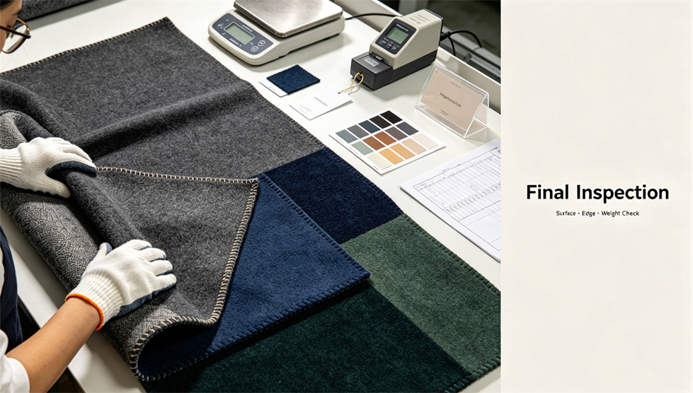 Emergency blanket quality inspection showing solid color navy blue for institutional procurement review Emergency blanket quality inspection showing solid color navy blue for institutional procurement review