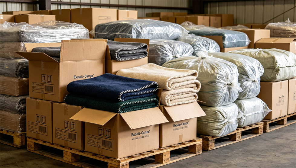 Emergency blanket warehouse stock showing solid color brown warehouse for institutional procurement review