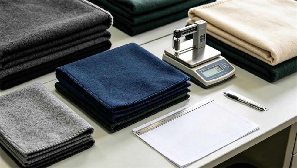 Emergency blanket quality inspection showing solid color navy blue for institutional procurement review