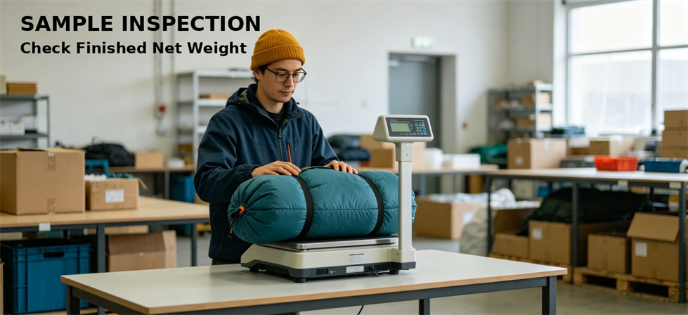 Sleeping bag sample weighed to verify filling quantity and quoted product configuration Sleeping bag sample weighed to verify filling quantity and quoted product configuration