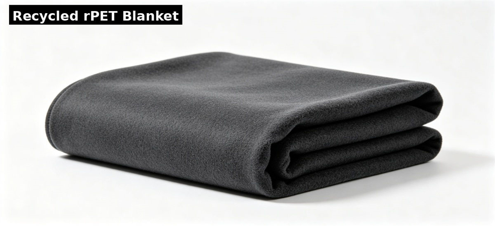 Recycled polyester emergency blanket displayed for sustainable institutional procurement