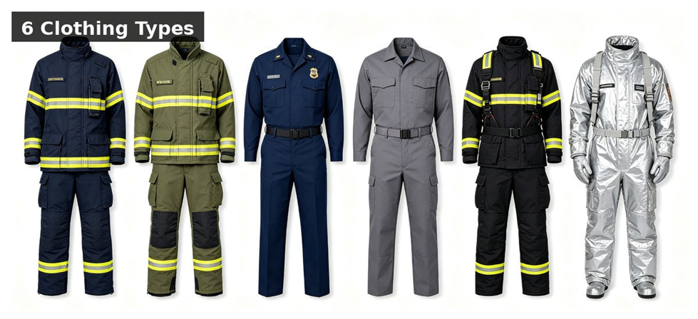 Six firefighter clothing types comparison for institutional procurement, inspection and supply planning Six firefighter clothing types comparison for institutional procurement, inspection and supply planning