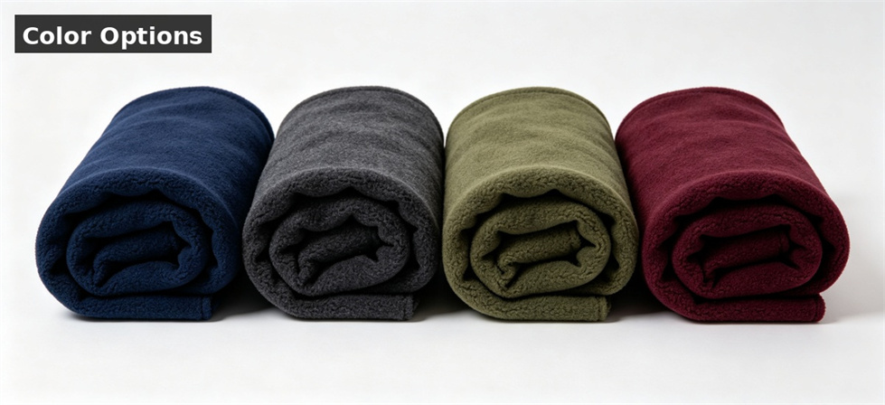 Fleece blanket four colors shown for blanket material comparison for shelters in institutional blanket procurement review
