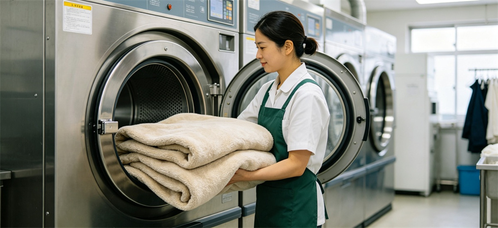 Blanket sample washing machine shown for run a care trial when it matters in institutional blanket procurement review