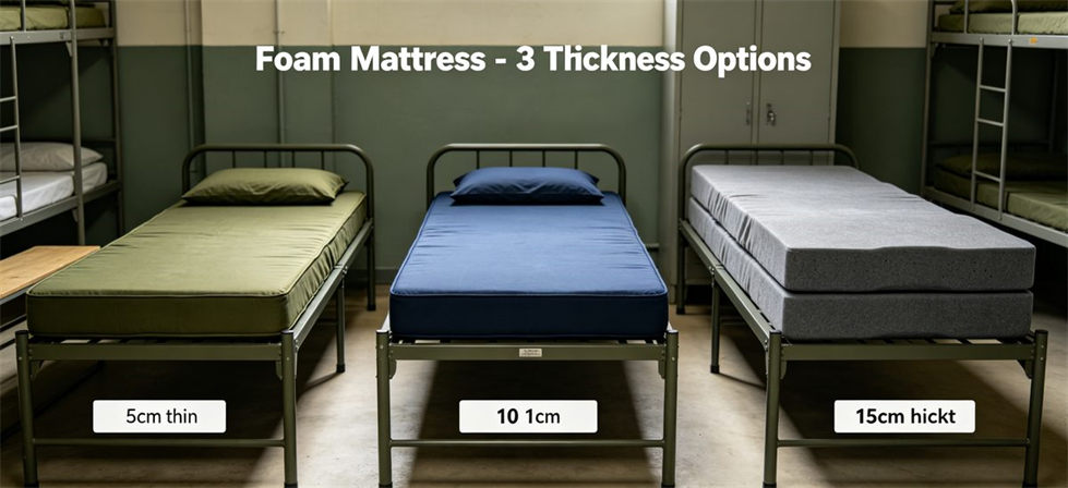 Military foam mattress 3 thickness options with supportive resilient foam for government and institutional bulk procurement projects