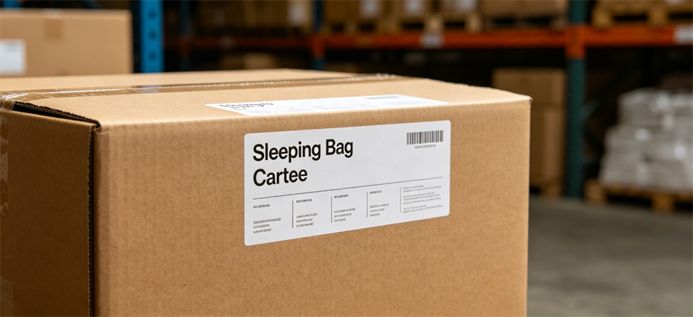 Sleeping bag carton label for institutional sleeping bag procurement and supply planning