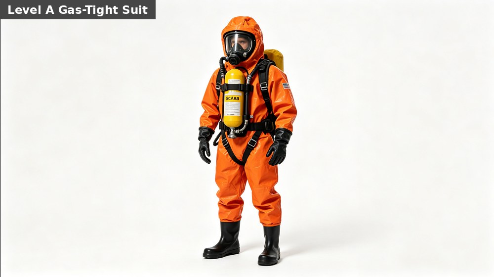 Level A gas-tight encapsulating hazmat suit with breathing apparatus for high-risk chemical response Level A gas-tight encapsulating hazmat suit with breathing apparatus for high-risk chemical response