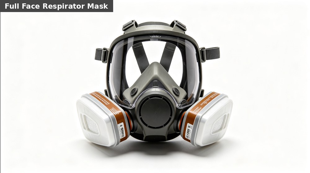 Full-face respirator mask with replaceable filters for controlled industrial chemical exposure Full-face respirator mask with replaceable filters for controlled industrial chemical exposure