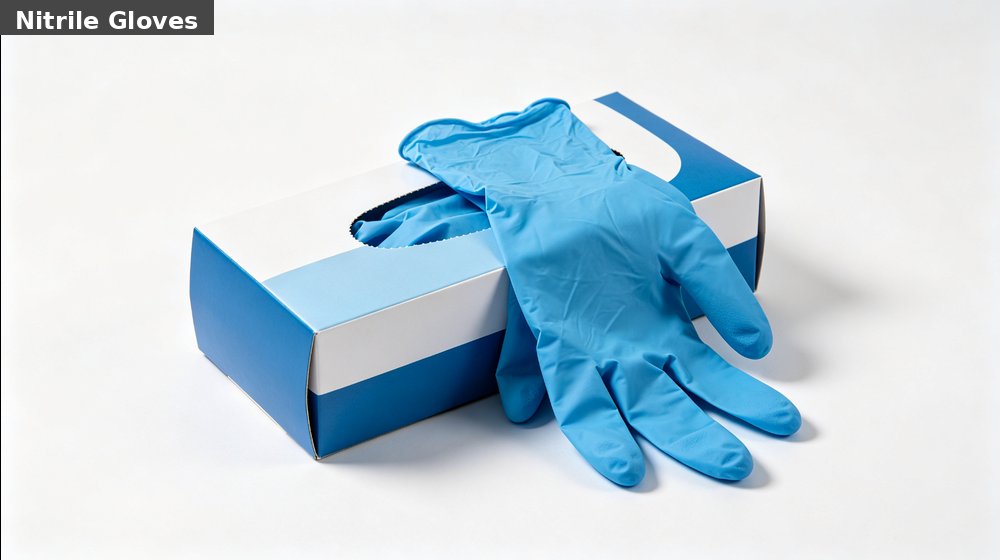 Hospital field medical supply image showing blue nitrile gloves box white background for temporary clinics, disaster response and institutional procuremen