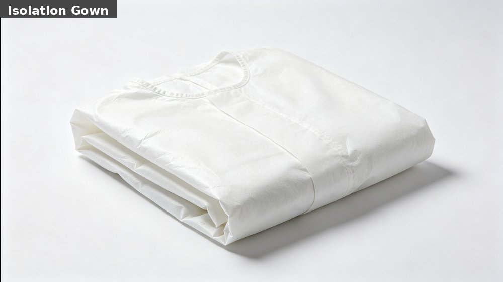 Hospital field medical supply image showing white disposable isolation gown white background for temporary clinics, disaster response and institutional procuremen
