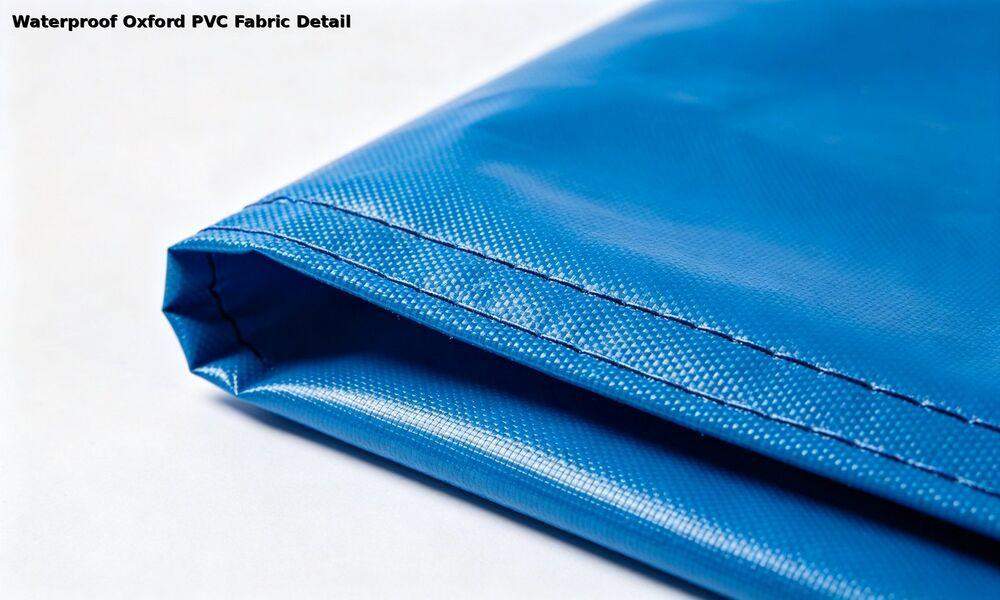 Close-up of heavy duty emergency tent fabric showing waterproof PVC coating and reinforced stitching Close-up of heavy duty emergency tent fabric showing waterproof PVC coating and reinforced stitching