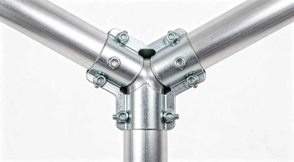 metal frame tent connectors and joints close up detail