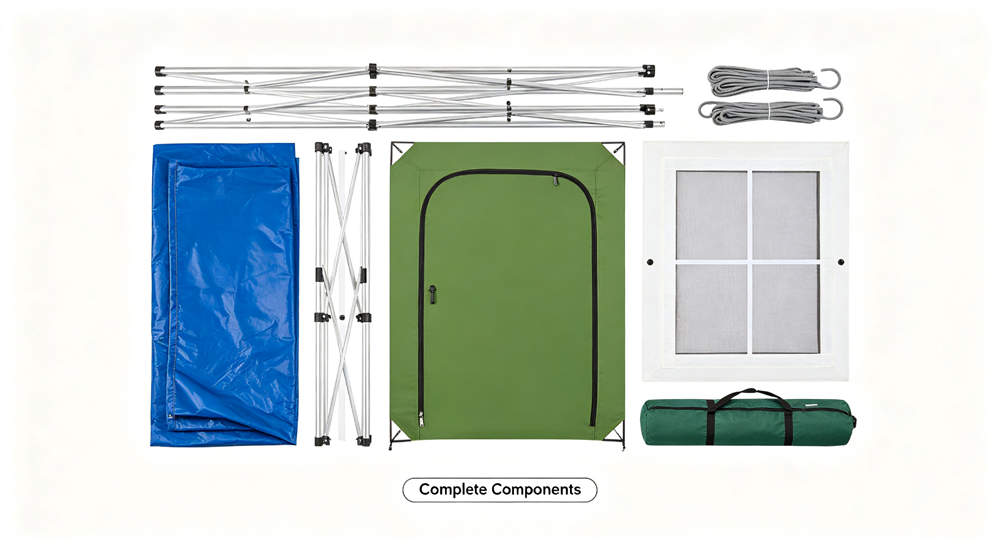 complete tent components display frame cover doors windows anchors