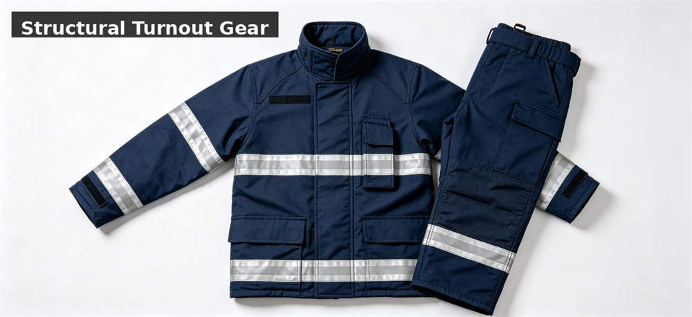 Structural turnout gear navy white bg for institutional procurement, inspection and supply planning