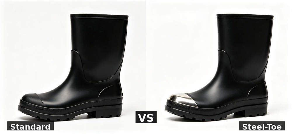 Vs rain boots standard vs steel toe for institutional procurement, inspection and supply planning