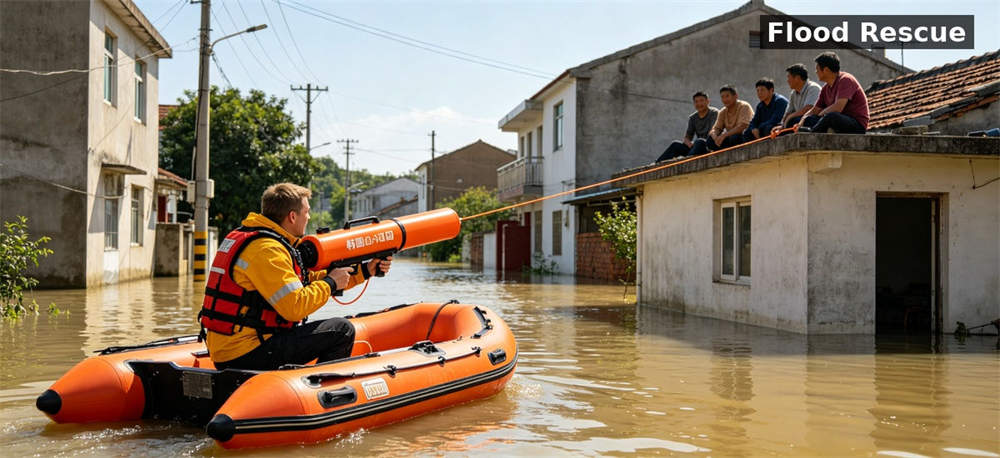 Korean thrower orange flood rescue scene for institutional procurement, inspection and supply planning
