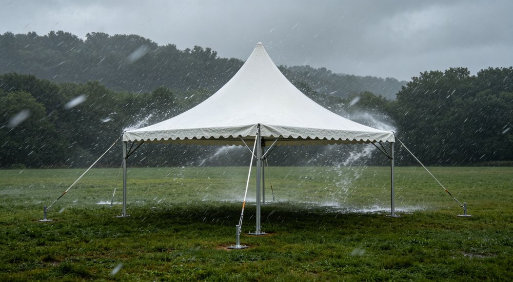 Heavy duty emergency frame tent displayed in operational setting demonstrating quick setup capability durable canvas exterior and spacious interior capacity for humanitarian relief missions