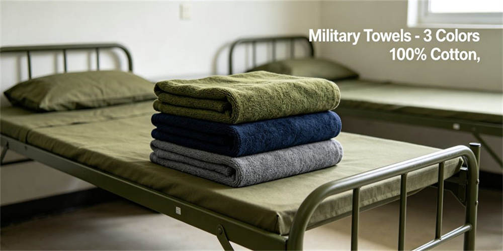 Military towels in 3 classic cotton colors, soft absorbent cotton military towel product series for official daily use