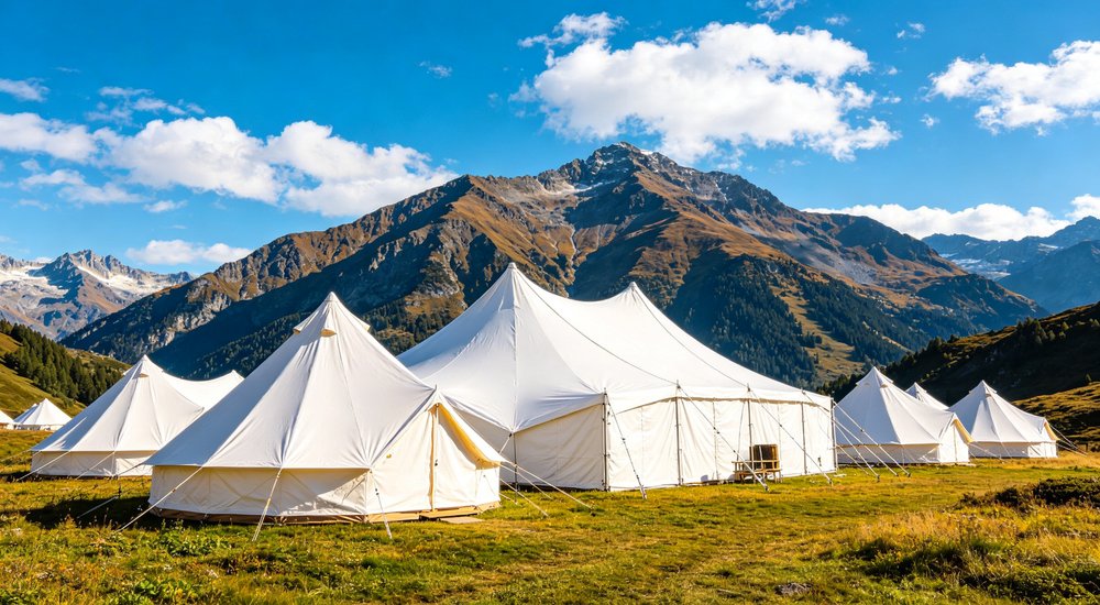 Field deployed emergency shelter showing robust frame construction waterproof material and practical design features meeting international standards for disaster response and refugee accommodation