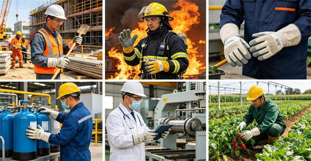 Safety gloves six industries collage application scenes overview safety gloves wholesale bulk supplier China Safety gloves six industries collage application scenes overview safety gloves wholesale bulk supplier China