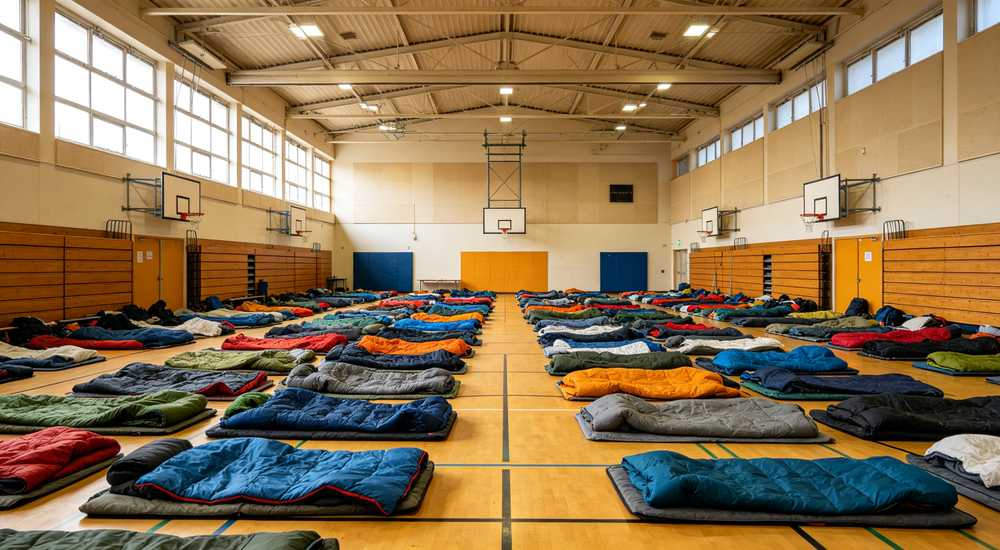 Medium shot bright factory workshop - Asian worker carefully inspecting sleeping bag stitching quality before packaging, sleeping bag manufacturer QC, professional manufacturing scene