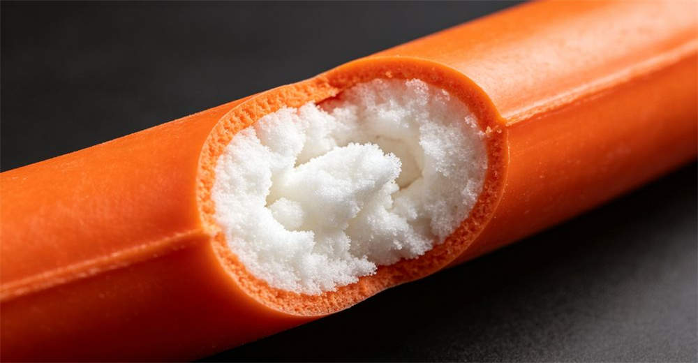 Cutaway view showing lightweight buoyancy core material inside floating water rescue rope cross-section demonstrating why it floats for reliable water rescue operations and emergency response