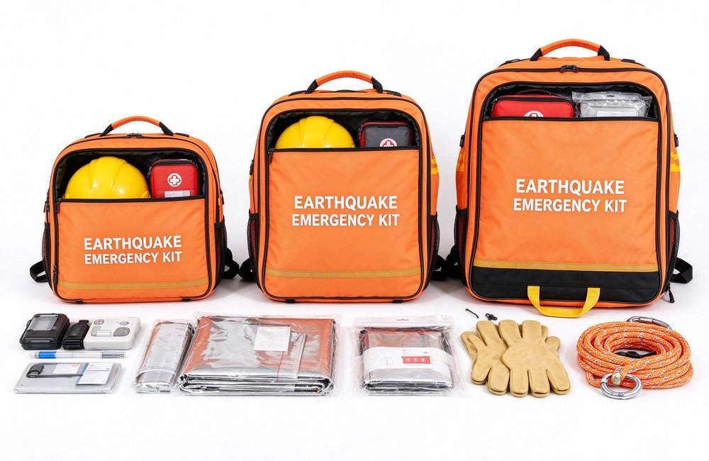 Wholesale earthquake kits three sizes family portrait with safety helmet hard hat dust mask first aid supplies for government procurement relief organizations