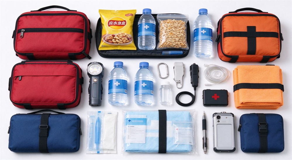 Transparent drinking water pouches with screw caps standing upright on clean white background, portable emergency water supply for family survival kits Transparent drinking water pouches with screw caps standing upright on clean white background, portable emergency water supply for family survival kits