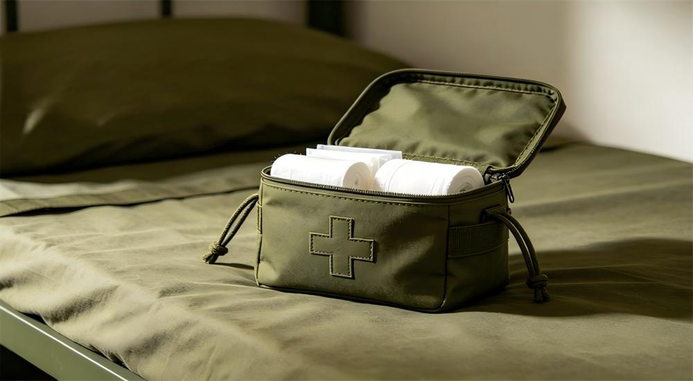 Olive green military first aid kit with bandages on a cot for military tactical survival kit wholesale supply for military tactical survival kit wholesale and field first aid Olive green military first aid kit with bandages on a cot for military tactical survival kit wholesale supply for military tactical survival kit wholesale and field first aid