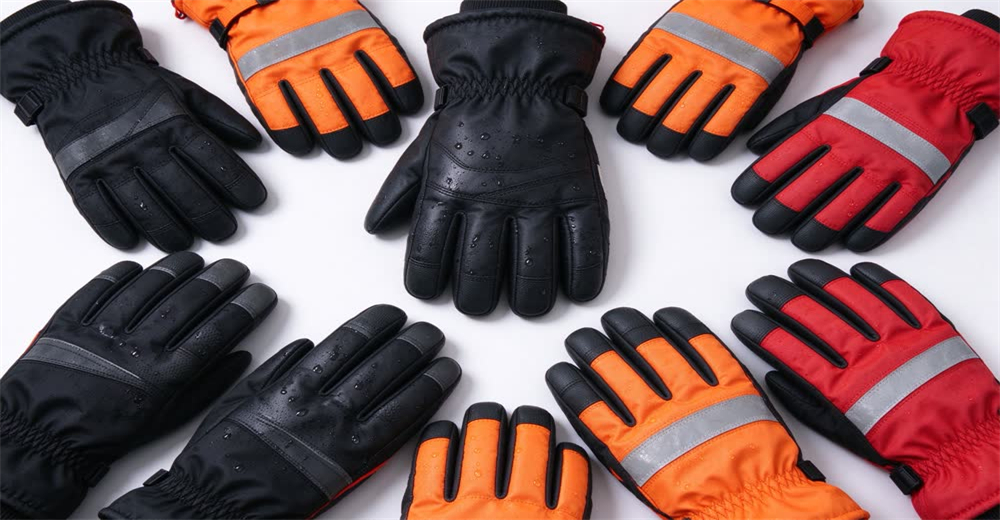 Front view of black waterproof cold weather rescue gloves showing insulated gloves for winter mountain operations