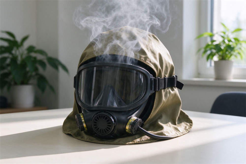 Smoke hood and safety goggles combo, volcanic ash preparedness respiratory protection PPE for volcano emergency response Smoke hood and safety goggles combo, volcanic ash preparedness respiratory protection PPE for volcano emergency response