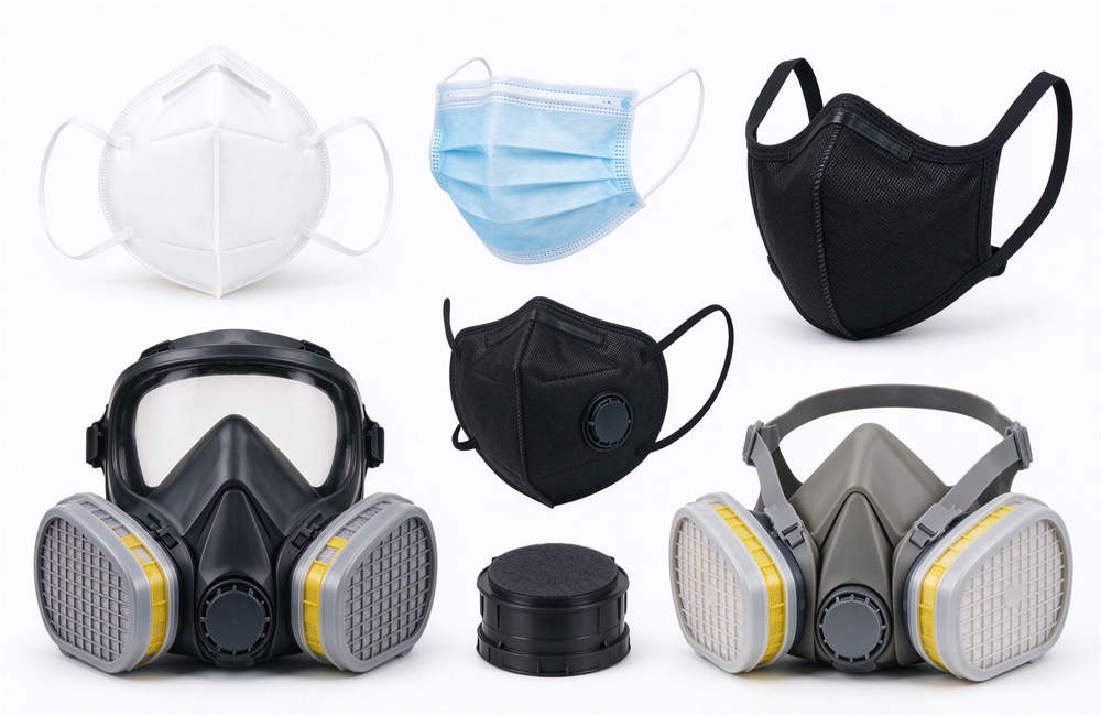 Collection of dust masks for sandstorm including N95, KN95, activated carbon, and full face respirator, desert disaster supplies Collection of dust masks for sandstorm including N95, KN95, activated carbon, and full face respirator, desert disaster supplies